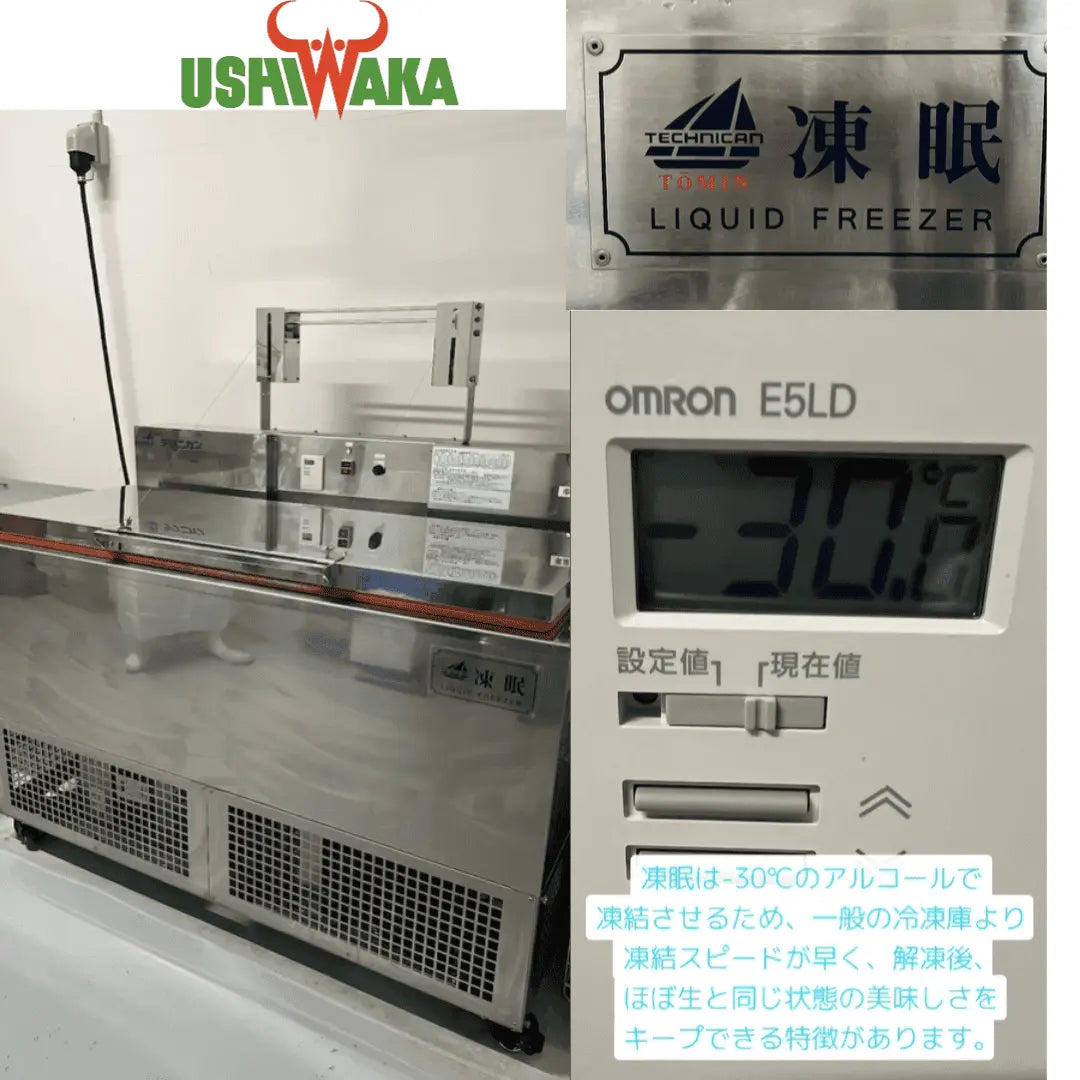 急速冷凍で鮮度と美味しさをそのままに保ちます。凍眠の冷凍装置を使っています。